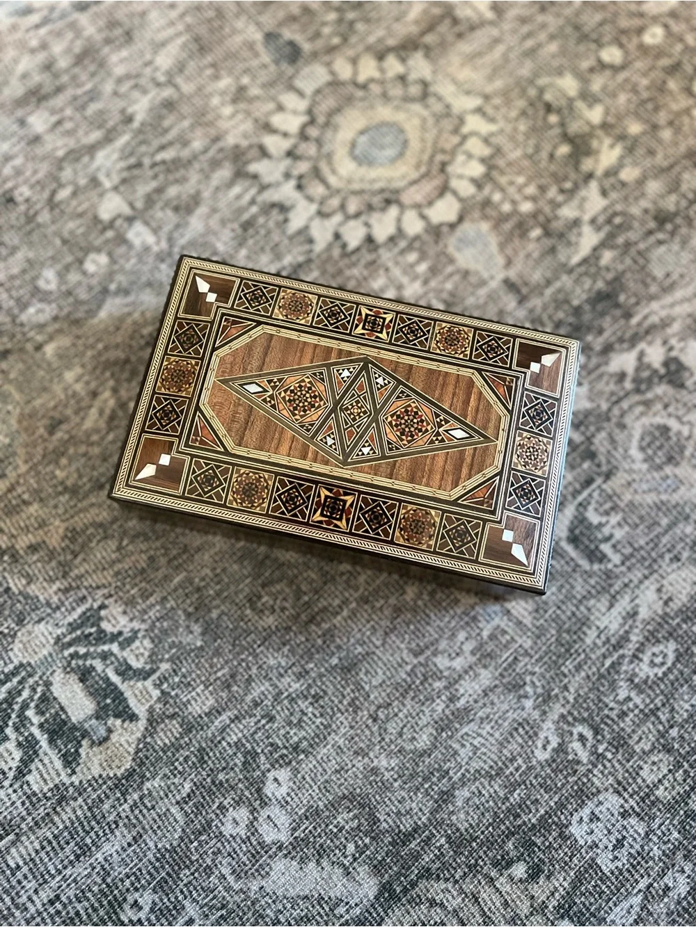 Syrian Marquetry Mosaic Jewelry Box Inlay Mother Of Pearl Walnut Trinket Box
